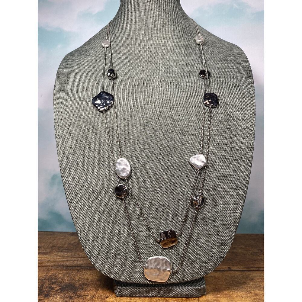 Chico’s Necklace Double Strand Satellite Silver Tone 33”+ 4”